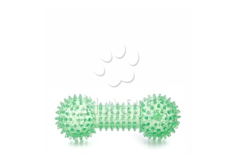 Činka s bodlinami zelená, odolná (gumová) pískací hračka z TPR, dl.15cm