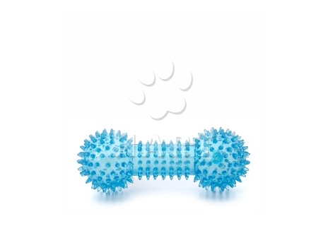 Činka s bodlinami modrá, odolná (gumová) pískací hračka z TPR, dl.15cm