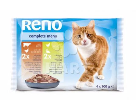 RENO Cat hovězí / drůbeží, drůbeží / ryba, 4x kapsička 100 g