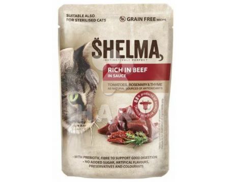 SHELMA Cat Steril hovězí s rajčaty a bylinkami v omáčce, kapsa 85 g