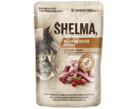 SHELMA Cat Steril kachní s brusinkami v omáčce, kapsa 85 g