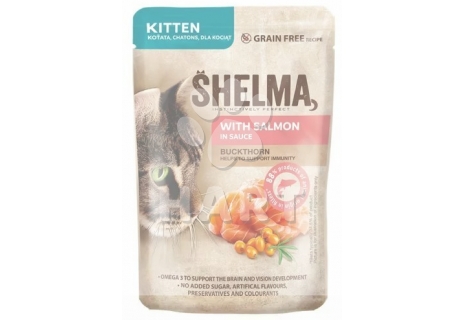 SHELMA Cat Kitten losos a rakytník v omáčce, kapsa 85 g