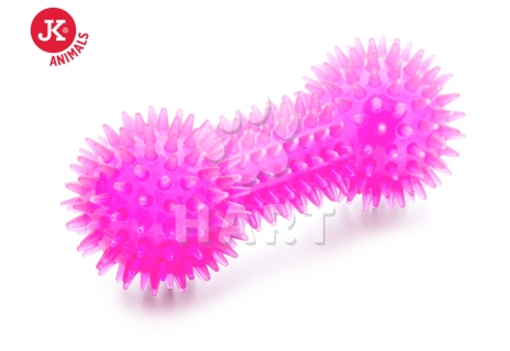 Růžová činka s bodlinami, odolná (gumová) pískací hračka z TPR, dl.15cm