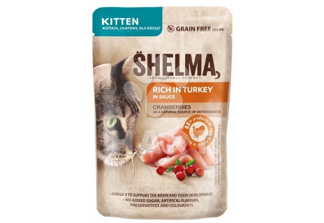 SHELMA Cat Kitten krůta a brusinka v omáčce, kapsa 85 g