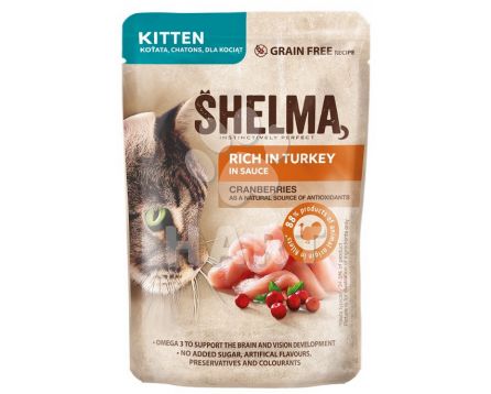 SHELMA Cat Kitten krůta a brusinka v omáčce, kapsa 85 g