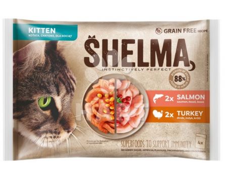 SHELMA Cat Kitten 2x losos + 2x krůta, bal 4x 85 g