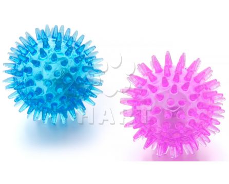 Dva blikající LED míčky s bodlinami, modrý a růžový, odolná (gumová) hračka z termoplastické pryže , vel.4,5cm 1bal/2ks